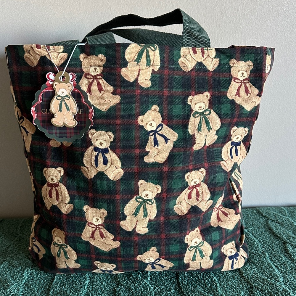 Gia & Georgie Holliday Christmas Bear 🐻 Tote Green & Red Plaid NEW!